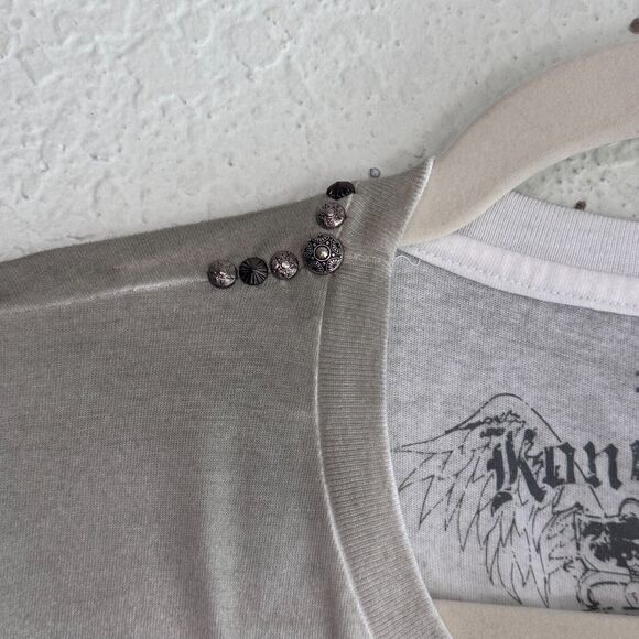 Konquest Shirt Mens Large Eagle Skull Metallic Tee Tshirt Y2K Grunge Goth NEW - Picture 8 of 12